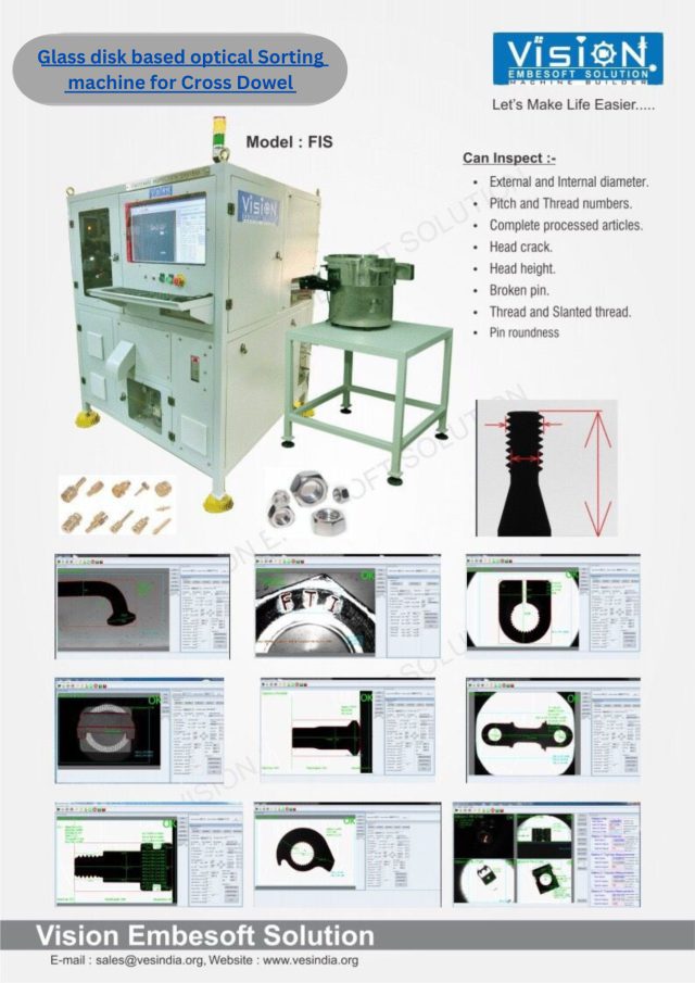 Glass disk based optical sorting machine for cross dowel