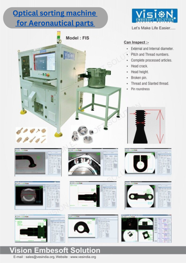 optical sorting machine for aeronautical parts