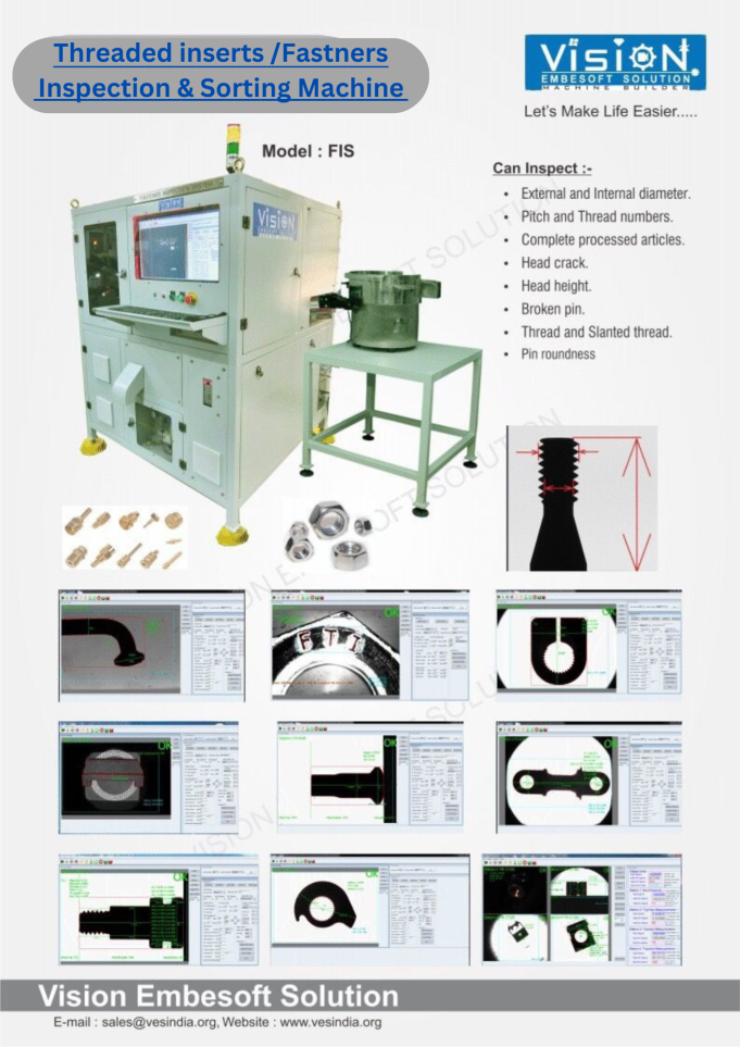 Threaded inserts Inspection Sorting Machine - Machine Vision and Laser ...